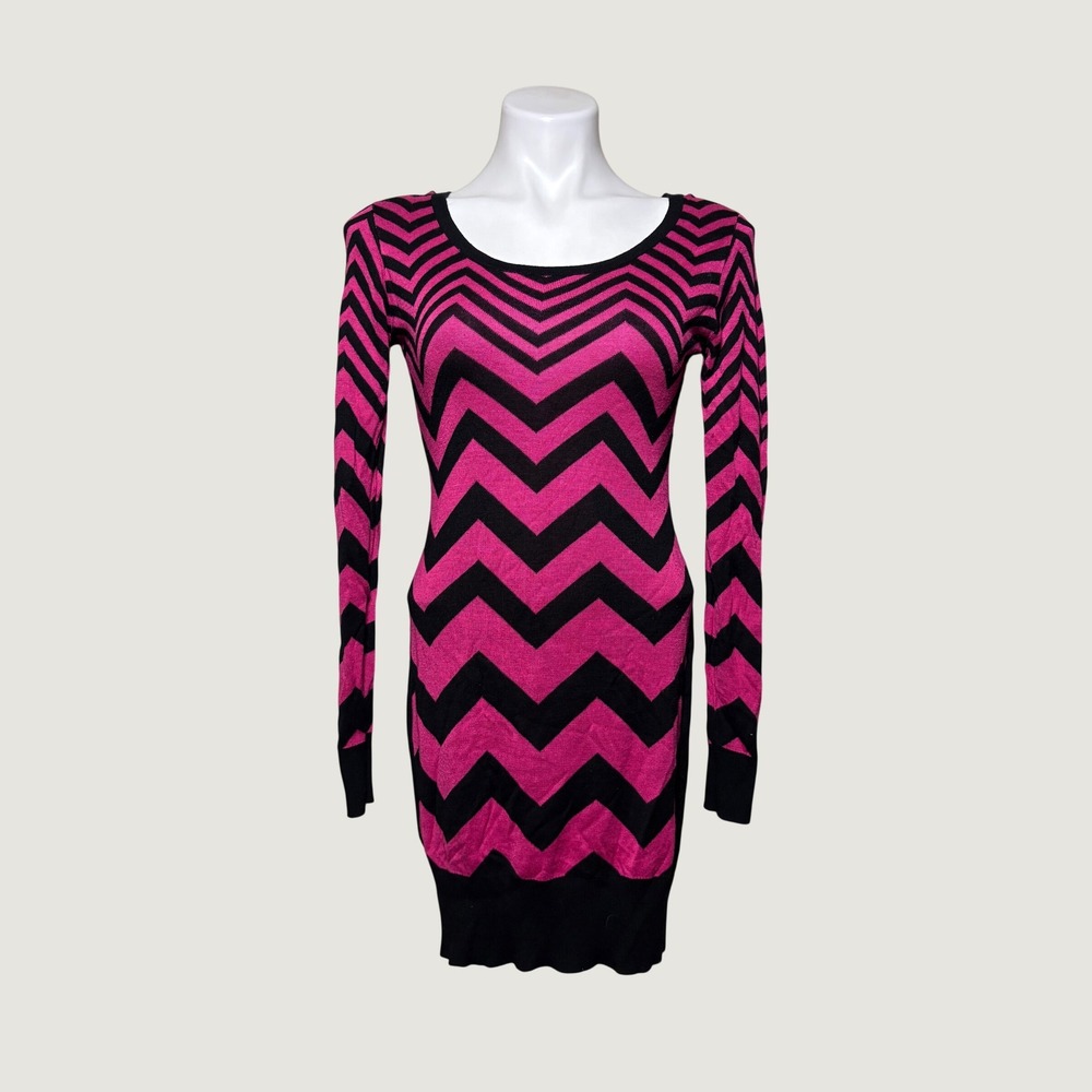 Y2K Say What? Scene Chevron Zigzag Long Sleeve Bodycon Sweater Dress #15